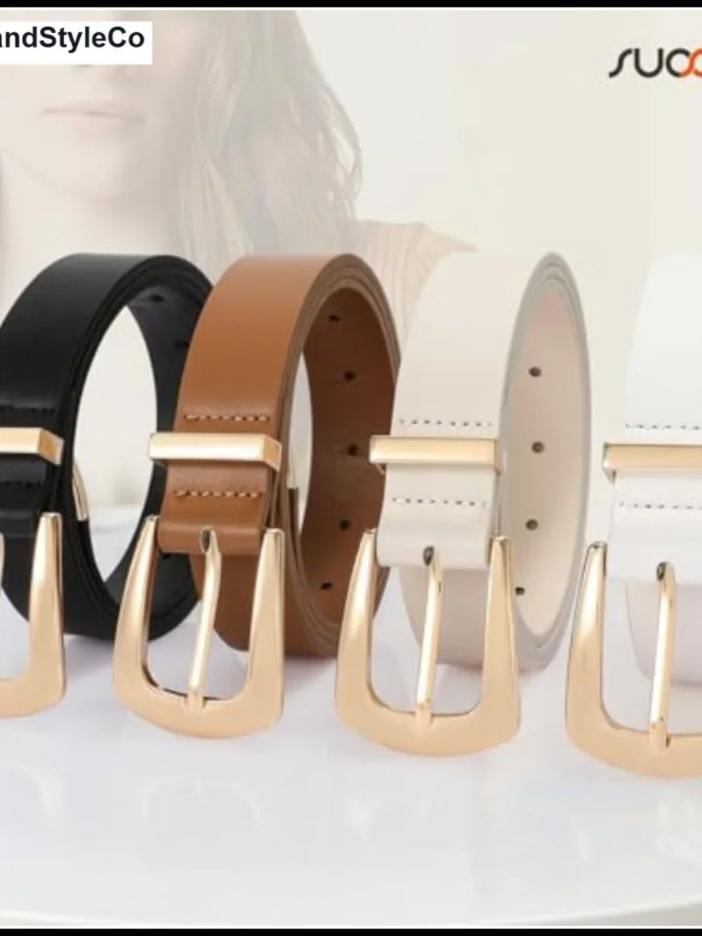 Faux Leather Western Belt with Gold Buckle for Jeans & Dresses